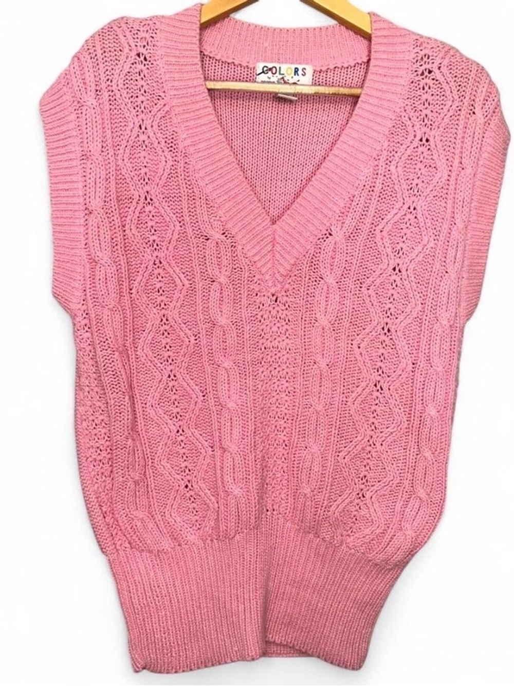 Vintage Colors by Brooks Pink Cable Knit V-Neck Sweater Vest Womens Size Medium
